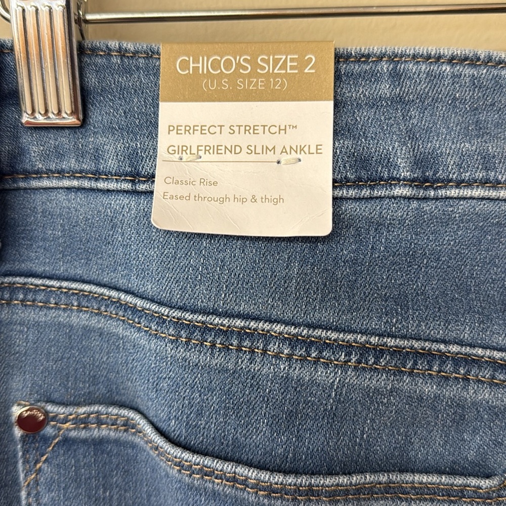 NWT | Chico’s Perfect Stretch Girlfriend Ankle Jeans |sz 2(US12)|Hampton Lt Wash - Picture 2 of 8